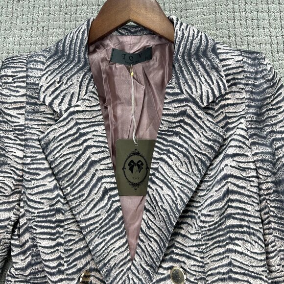 TOV Holy G Blazer Womens Size 38 US 2-4 Black Pink Satin Animal Print Pockets - Picture 6 of 11